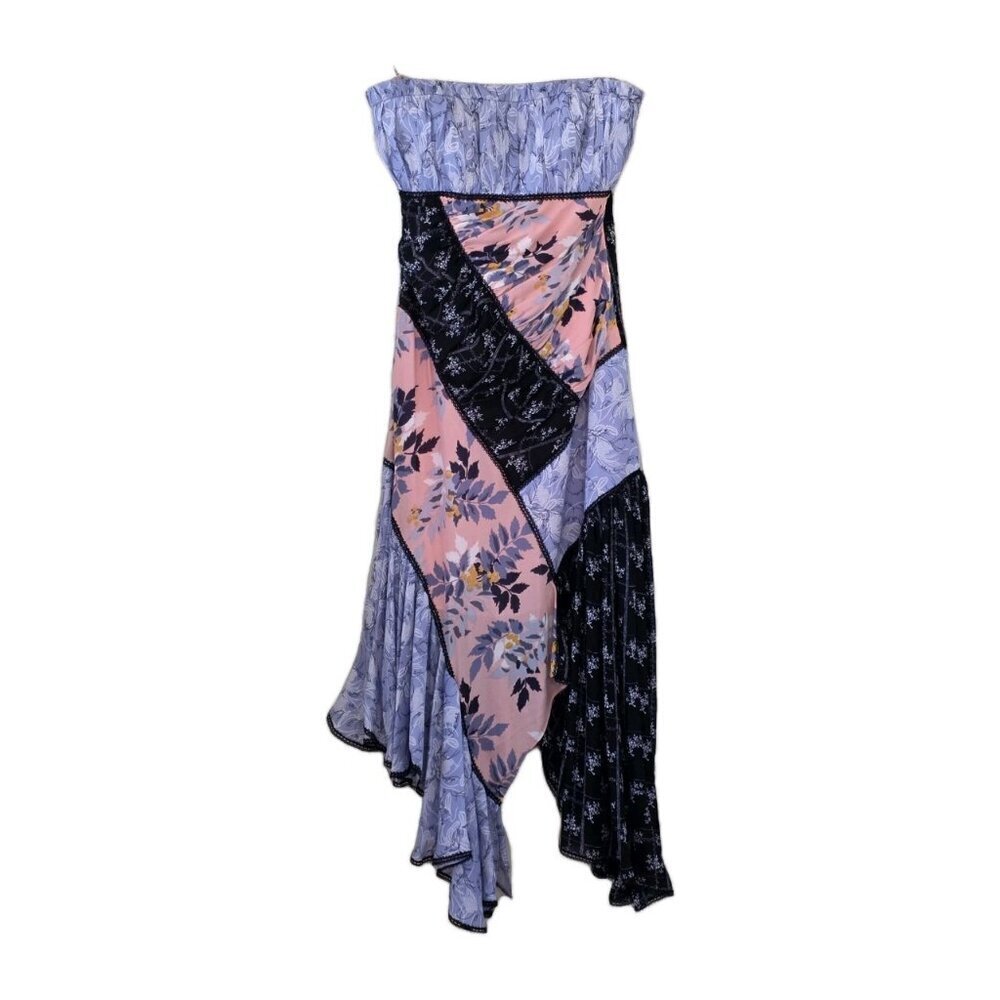 Cinq A Sept Dress 2 Patchwork Floral Sleeveless Assymetric Fairycore Boho Lined